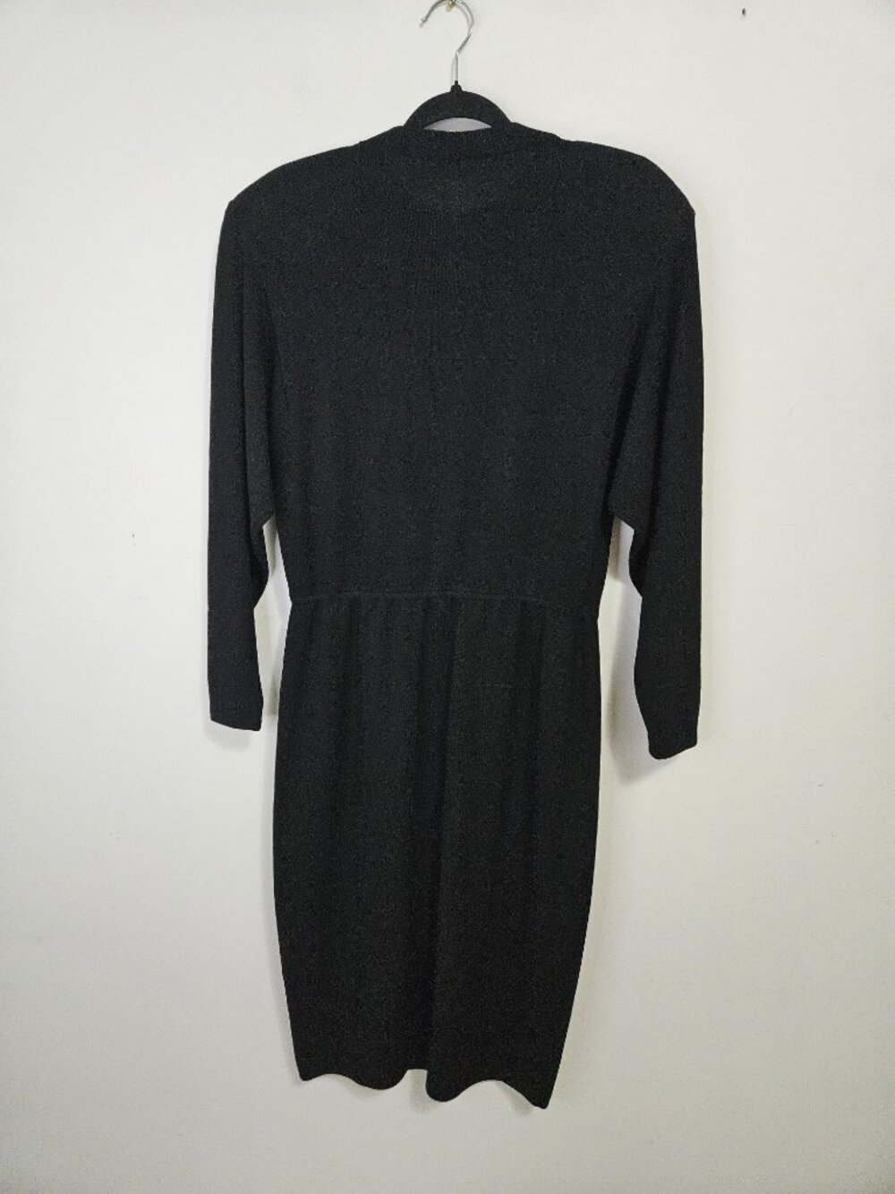 Vintage St. John Santana Knit Black Midi Dress Sz L Gold Logo Buttons Pull-On - Picture 6 of 9